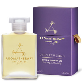 Aromatherapy Associates De-Stress Mind Bath & Shower Oil - 55-ml glass bottle in a purple box; The De-Stress range is specially created for an overworked body and mind constantly dealing with everyday stresses and strains.