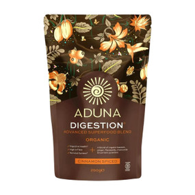 Aduna Advanced Superfood Blend Digestion -  250-Grams pouch; a gently spiced and fibre-rich combination of the most exceptional superfoods, including gut-loving Chamomile, Cinnamon, Ginger, Psyllium Husk, and Turmeric.