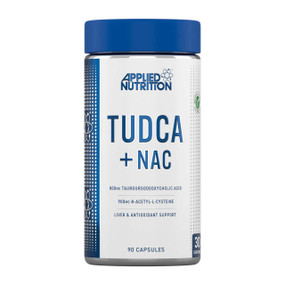 Applied Nutrition TUDCA + NAC - 90-Capsules front image; a liver cleanse supplement containing bile acids to detoxify and support the liver, and bile acid malabsorption.