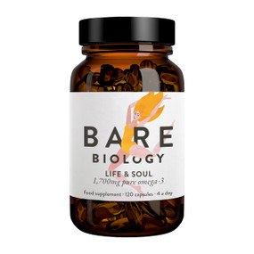 Bare Biology Life & Soul Omega-3 Fish Oil Mini Capsules - 120-Capsules in a glass jar; formerly Lion Heart Omega 3 Fish Oil, provides the purest form of fish oil rich in Omega 3 essential fatty acids.