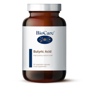 BioCare Butyric Acid - 90-Capsules brown glass jar white label; helps support healthy gut function.