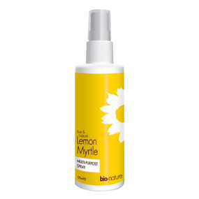 Bio-Nature  Lemon Myrtle Multi-Purpose Spray - 125-ml white plastic pump spray with yellow label; cleans all surfaces, sanitises airborne germs & may be applied to skin for infections.