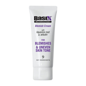 Basix Blemish Cream 75ml in a white plastic tube in a box; This powerful formula targets blemishes, hyperpigmentation, and signs of ageing.