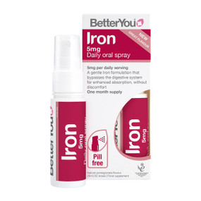 Better You Iron 5 Oral Spray - 5-mg 25-ml white bottle with a red label; a specially formulated iron supplement which is absorbed directly into the bloodstream, by-passing the digestive system.