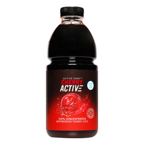 Active Edge CherryActive Concentrate 946-ml - plastic bottle; A single 946-ml bottle of CherryActive Concentrate contains the juice of around 3,000 cherries