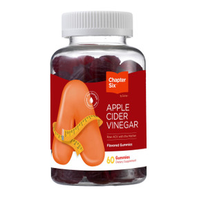 Chapter One Chapter Six Apple Cider Vinegar Gummies - 60-Gummies clear plastic bottle with white & red label; contains raw apple cider vinegar with the mother and help support digestion and overall health.