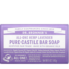 Dr Bronner's Organic Lavender Soap Bar -140-Grams  wrapped in Lilac paper; cleanses skin whilst soothing senses