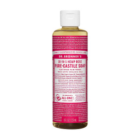 Dr Bronner's Organic Rose Pure Rose Castile Liquid Soap -  236-ml plastic bottle with pink label; beautifully scented with a light floral fragrance