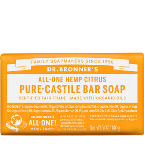 Dr Bronner's Citrus Orange Organic Soap Bar - 140-Grams bar wrapped in orange; cleanses your skin and revives your spirits
