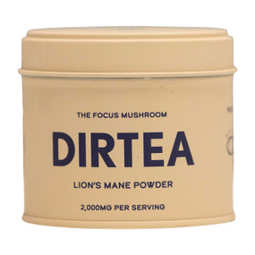 DIRTEA Lion's Mane Mushroom Powder - 60-Grams - 30 Servings cream aluminium tin; boost your memory, dial in your focus and improve your mood while supporting digestion and gut health.