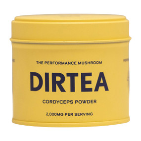 DIRTEA Cordyceps Mushroom Powder - 60-Grams 30-Servings yellow aluminium tin; supports energy production, oxygen circulation in the body and energy levels.