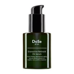 DoSe by VH Granactive Retinoid 5% Serum, 30 ml, in a green glass bottle;  one of the best non-prescription retinoids to target the visible signs of ageing such as fine lines & wrinkles.