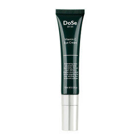 Vitamin C Eye Cream by DoSe, 15 ml, in a green plastic tube and silver cap.