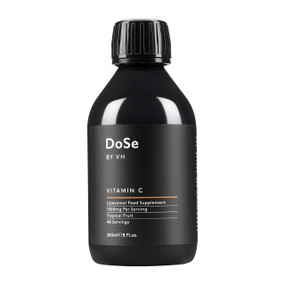 DoSe Liposomal Vitamin C 240ml black plastic bottle;  a high absorption vitamin C supplement in liquid form to support your immune system, energy levels, and collagen formation.
