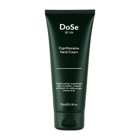 DoSe by VH Ergothioneine Hand Cream 75-ml, green plastic tube;  a lightweight, fast-absorbing and anti-ageing hand cream that leaves hands soft and smooth without any sticky or greasy residue. Perfect for daily hydration and comfort.