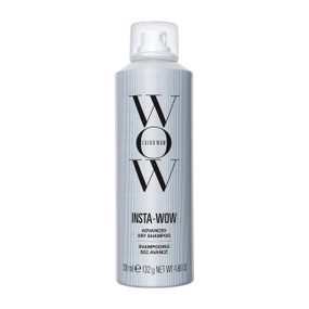 Colour Wow Insta-WOW Advanced Dry Shampoo 200ml in a a sleek, matte silver can; Extend time between washes with Color Wow dry shampoo with its oil-absorbing formula that leaves hair fresh, soft, and vibrant; perfect for dark and colour-treated hair.