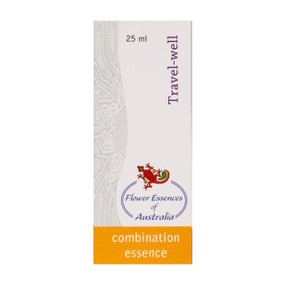 Flower Essences of Australia Travel Well - 25-ml bottle in a glass box; promotes ease of travel, adaptation to time zones, and feeling balanced and refreshed after jet lag, travel sickness, or water retention