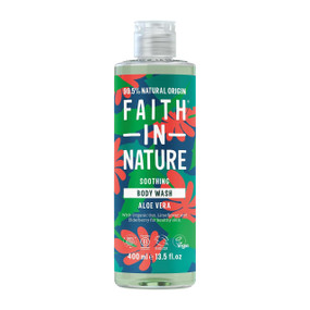 Faith In Nature Aloe Vera Body Wash - 400-ml plastic bottle with green label; a SLS-free body wash ideal for sensitive skin