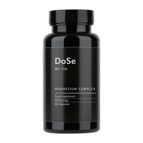 DoSe by VH Magnesium Complex - 60-Capsules black plastic tub with black label; this advanced magnesium supplement with eight magnesium compounds to support nerve function, relaxation, energy production, and general health & wellbeing.
