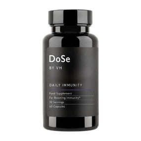 Dose by VH Daily Immunity: 60 capsules in a black plastic bottle and black label;  contains vitamins for the immune system to boost immunity, fight off colds, flu, & infections.