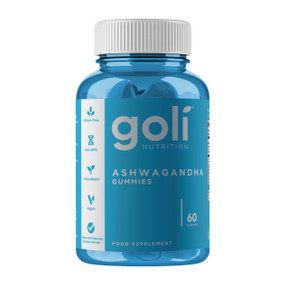 Goli Nutrition Ashwagandha 60-Gummies jar; helps relax, restore, unwind and support the body to maintain balance and adjust to stress