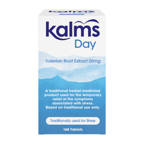 Kalms Day - 168-Tablets in a blue box; herbal supplement designed to support calm, relaxation, and better sleep.