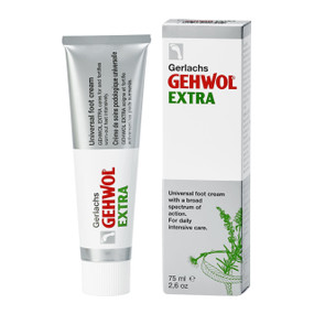 Gehwol Extra Universal Foot Cream - 75-ml tube in grey and white box;rotects your feet from soreness, odour, athlete’s foot, calluses and blisters. Gehwol Foot Cream Extra deodorises and disinfects, making rough, dry skin smooth and soft