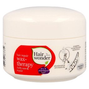 Hair Wonder Wax Therapy white plastic pot 100ml; formulated to restore health and shine to dry, frizzy, curly or damaged hair that's prone to split ends