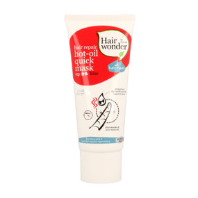 Hairwonder Hot Oil Quick Mask, 100ml white plastic tube with red label, is fast acting one minute hot-oil treatment for dull, dry, damaged