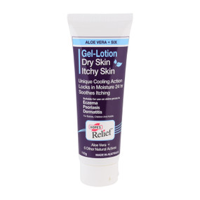 Hopes Relief Dry Itchy Skin Gel-Lotion - 110-Grams purple plastic tube with white cap; calms and soothes itchy, irritated skin.