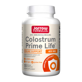 Jarrow Formulas Colostrum Prime Life - 400-mg 120-Capsules white plastic tube with white & orange label;   Colostrum Prime Life capsules support  immune and gastrointestinal health