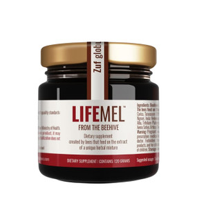 Life Mel Honey - 120-Grams glass jar, a 100% pure herbal honey made by bees fed on therapeutic herbs and natural ingredients like Echinacea and Uncaria Tomentosa.