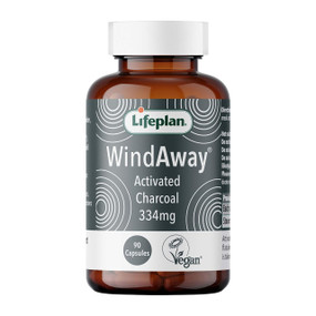 Lifeplan Windaway Activated Charcoal - 334-mg 90-Capsules glass bottle;  contributes to reducing excessive flatulence after eating