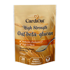 Lifeplan CardiOat Powder 126 grams, yellow pouch. Can be used added to cereals & contains over 70% oat beta-glucan, making it one of the most concentrated oat powders available.