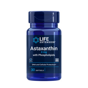 Life Extension Astaxanthin with Phospholipids -  30-Softgels blue bottle; absorbed more effectively delivering this potent antioxidant into each cell for its multiple benefits