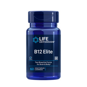 Life Extension B12 Elite - 1000-mcg 60-Lozenges blue bottle; a vitamin B12 supplement which delivers two absorbable forms of vitamin B12 essential for nerve health and an energy boost,