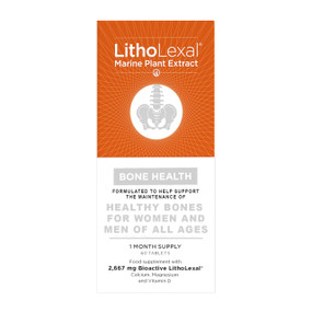 LithoLexal Bone Health - 60-Tablets white and orange box; helps maintain strong bones.