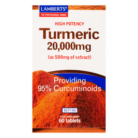 Lamberts Healthcare Turmeric - 20,000-mg extract 60-Tablets white and red box; each provide 500mg extract of turmeric from 20,000mg of turmeric herb