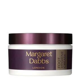 Margaret Dabbs London Foot Hygiene Cream - 1-Pack 100-Grams white plastic tub with burgundy lid and label: helps combat odour, fungal skin conditions, athlete’s foot, sore, scaly, dry, cracked and blistered skin – along with discoloured nails