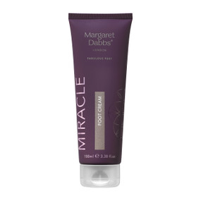 Margaret Dabbs Miracle Foot Cream 100ml in a plastic purple tube; is a nourishing foot cream with tea tree oil to treat dry, cracked heels, athlete's foot, hard skin & damaged nails.
