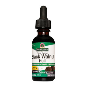 Nature's Answer Black Walnut 30ml in a black glass bottle with dropper alcohol-free  tincture is good for the removal of parasites, candida, as well as for warts