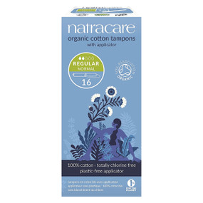Natracare Organic Regular Applicator Tampons - 16-Pack box; with a smooth easy-glide cardboard applicator, which is completely biodegradable