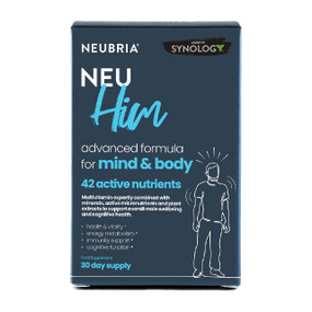 Neubria Neu Him - Multivitamin For Men - 30-Tablets grey carton box; a multivitamin supplement for men to support energy for physical & mental wellbeing.