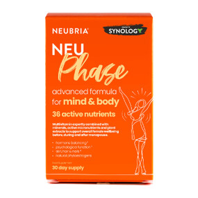 Neubria Neu Phase - Multivitamin For Before, During & After Menopause - 30-Tablets orange carton box; designed to support overall female wellbeing before, during and after menopause.
