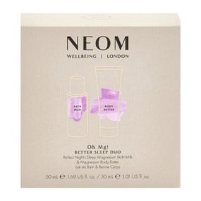Neom Oh Mg! Better Sleep Duo in a grey cardboard box. This soothing duo helps you relax and prepare for a deep, restful sleep.