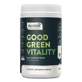 Nuzest Good Green Vitality 300g - formerly Nuzest Good Green Stuff 300g - white tub with green label; is the ultimate lifestyle supplement to help improve immunity and memory, reduce stress and boost your metabolism