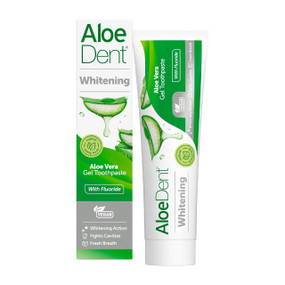 Aloe Dent Whitening Toothpaste with Fluoride - 100-ml tube in box; a natural fluoride toothpaste that gently whitens teeth while promoting healthy gums.