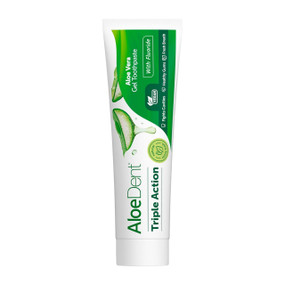 Aloe Dent Triple Action Aloe Vera Toothpaste with CoQ10 - 100-ml white and green plastic tube with white cap