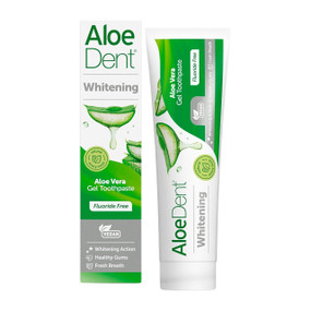 Aloe Dent Whitening Aloe Vera Gel Toothpaste - Fluoride Free - 100-ml white & green plastic tube with white cap