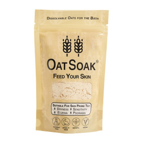OatSoak Bath Powder 500g pouch;  an oatmeal bath powder for inflamed skin.